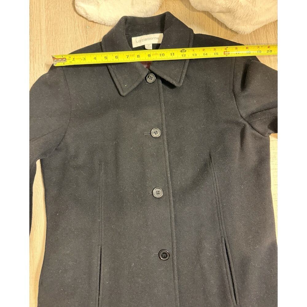Liz Claiborne Women’s Long Black Wool Coat Size 12 Classic Button Front - Picture 8 of 10